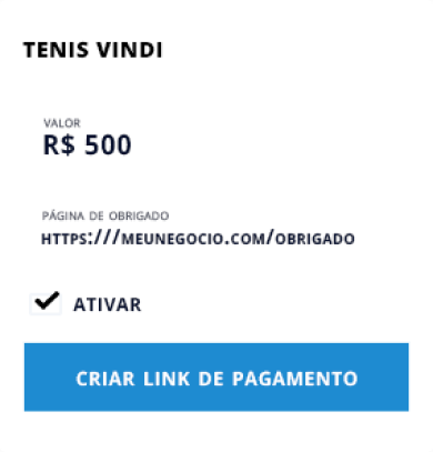 Passo 2 criação de link de pagamento